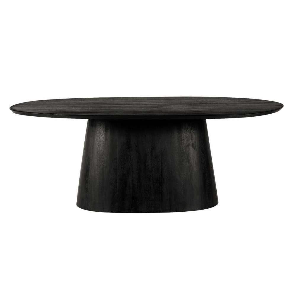 Jano Dining Table, 79 Inch Oblong Top with Tapered Pedestal Base, Sandblasted Black Mango Wood - UPT-326513
