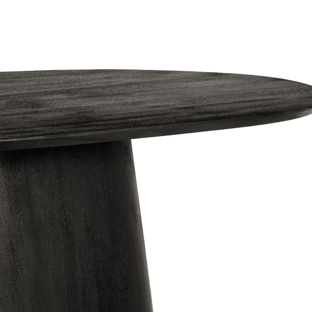 Jano Dining Table, 79 Inch Oblong Top with Tapered Pedestal Base, Sandblasted Black Mango Wood - UPT-326513