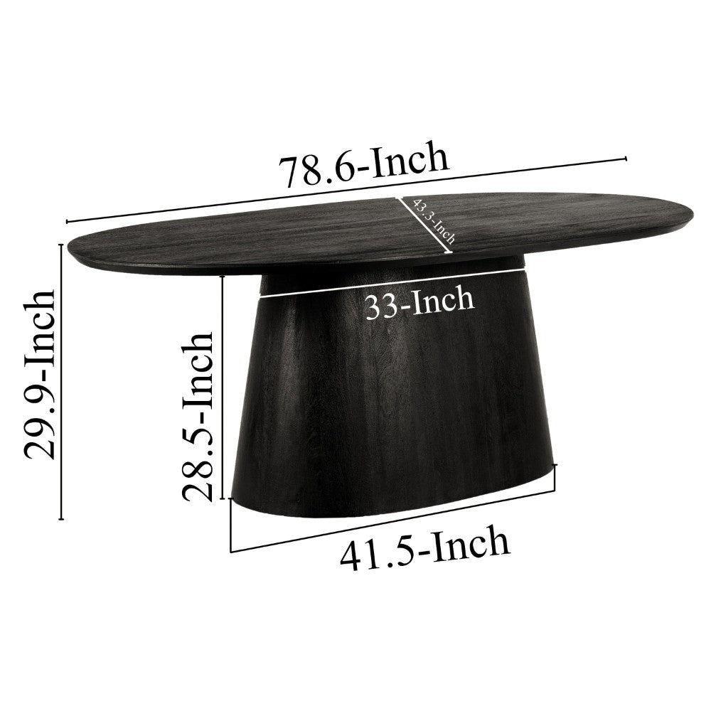 Jano Dining Table, 79 Inch Oblong Top with Tapered Pedestal Base, Sandblasted Black Mango Wood - UPT-326513