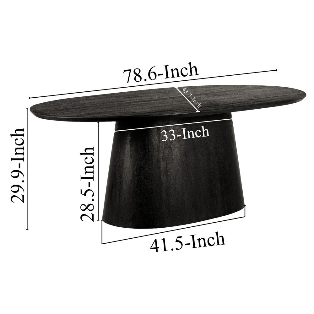 Jano Dining Table, 79 Inch Oblong Top with Tapered Pedestal Base, Sandblasted Black Mango Wood - UPT-326513