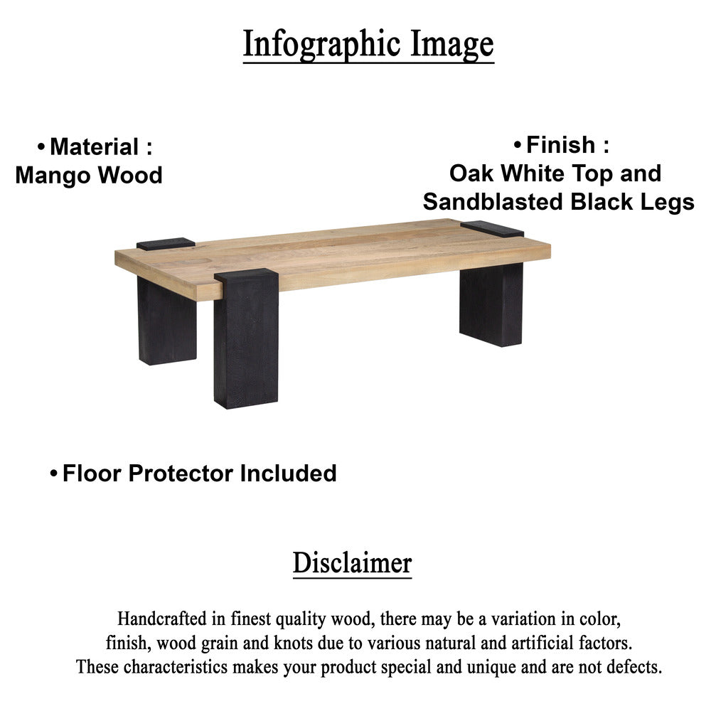 Bonne Coffee Table, 60 Inch Wide Rectangular Top, Handcrafted White Oak and Sandblasted Black - UPT-326514
