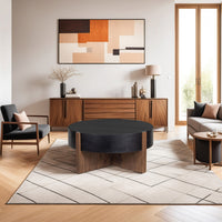 Naufe Coffee Table, 41 Inch Round Matte Black Top, Brown Cross Panel Legs, Mango Wood Frame - UPT-326515