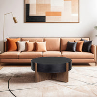 Naufe Coffee Table, 41 Inch Round Matte Black Top, Brown Cross Panel Legs, Mango Wood Frame - UPT-326515