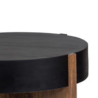 Naufe Coffee Table, 41 Inch Round Matte Black Top, Brown Cross Panel Legs, Mango Wood Frame - UPT-326515