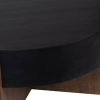 Naufe Coffee Table, 41 Inch Round Matte Black Top, Brown Cross Panel Legs, Mango Wood Frame - UPT-326515