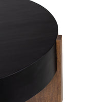 Naufe Coffee Table, 41 Inch Round Matte Black Top, Brown Cross Panel Legs, Mango Wood Frame - UPT-326515