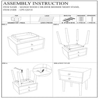 Nali Bedside Nightstand Table, 2 Drawers, Sandblasted Washed Ash White Mango Wood, Brass Knobs - UPT-326518