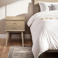 Nali Bedside Nightstand Table, 2 Drawers, Sandblasted Washed Ash White Mango Wood, Brass Knobs - UPT-326518