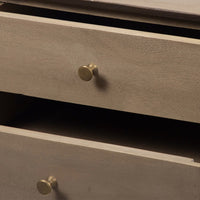 Nali Bedside Nightstand Table, 2 Drawers, Sandblasted Washed Ash White Mango Wood, Brass Knobs - UPT-326518
