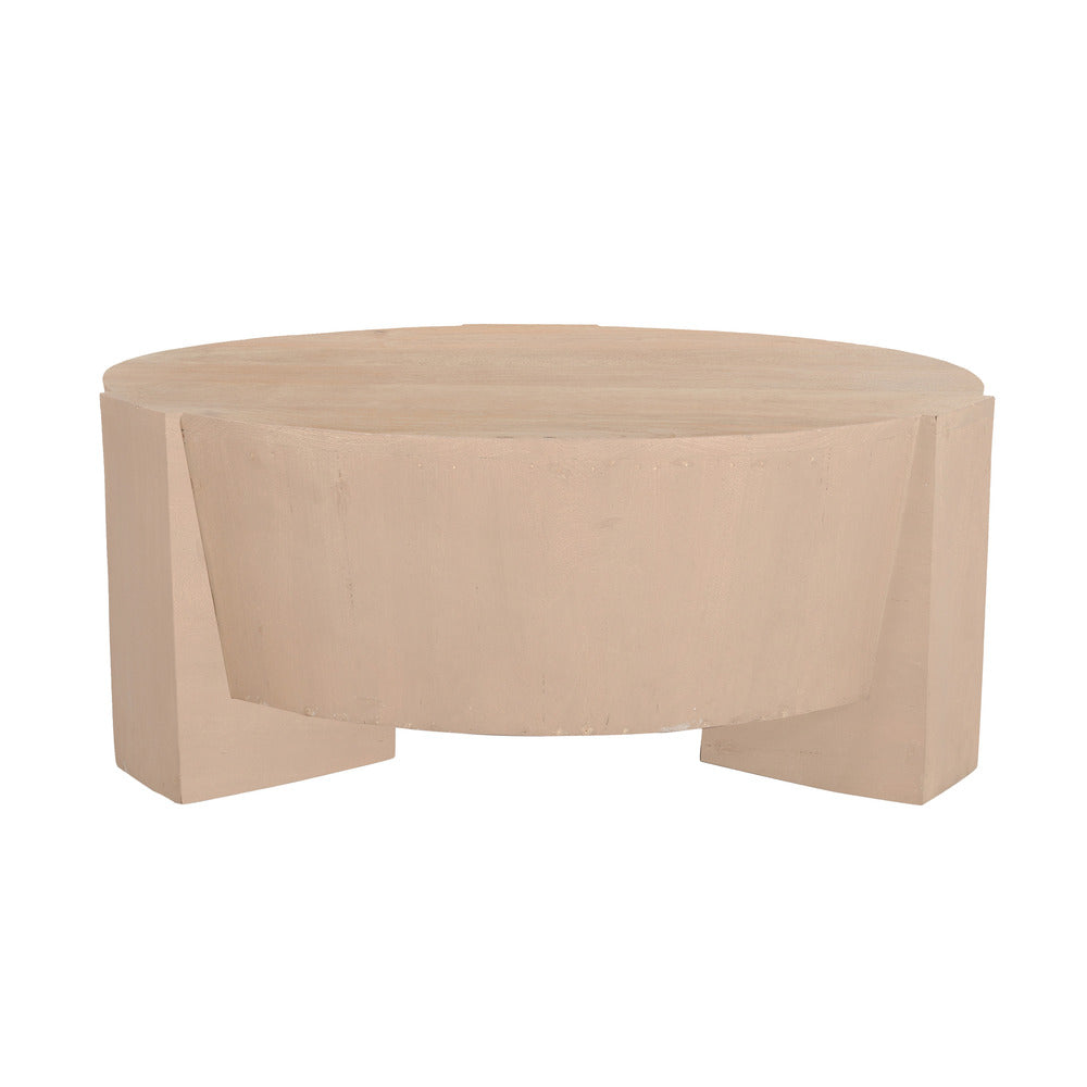 Joana Coffee Table, 35 Inch Round Drum Shape with 3 Legs, Sandblasted Natural Brown Mango Wood - UPT-326653
