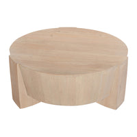 Joana Coffee Table, 35 Inch Round Drum Shape with 3 Legs, Sandblasted Natural Brown Mango Wood - UPT-326653