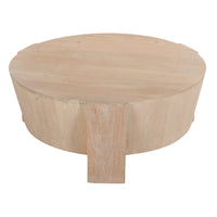 Joana Coffee Table, 35 Inch Round Drum Shape with 3 Legs, Sandblasted Natural Brown Mango Wood - UPT-326653