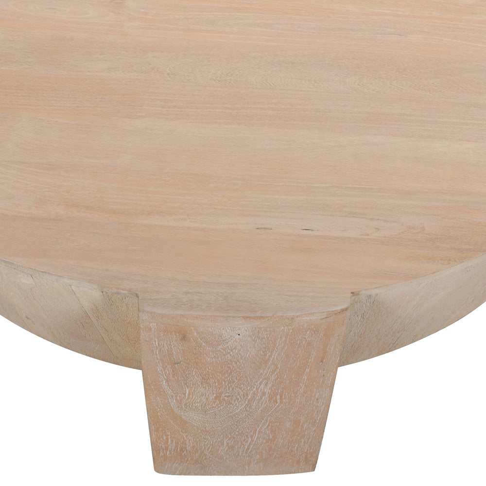 Joana Coffee Table, 35 Inch Round Drum Shape with 3 Legs, Sandblasted Natural Brown Mango Wood - UPT-326653
