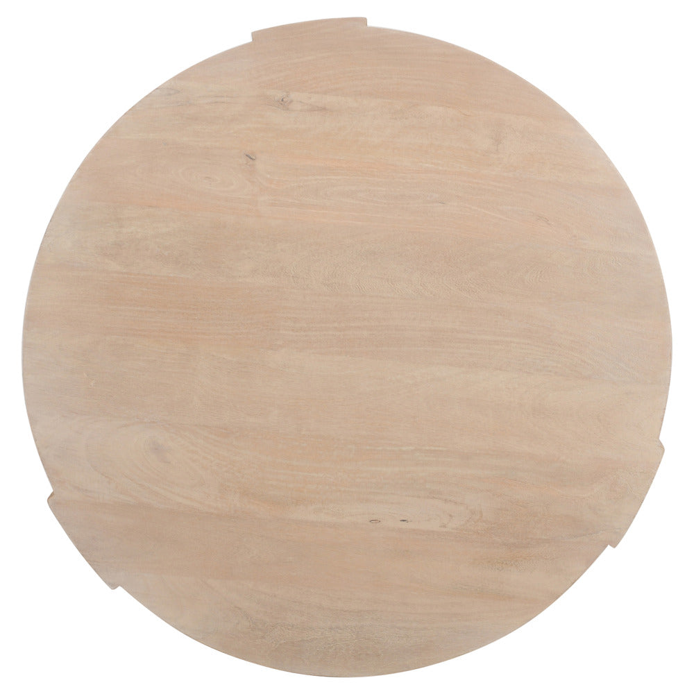 Joana Coffee Table, 35 Inch Round Drum Shape with 3 Legs, Sandblasted Natural Brown Mango Wood - UPT-326653