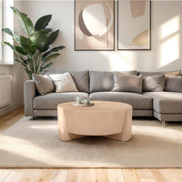 Joana Coffee Table, 35 Inch Round Drum Shape with 3 Legs, Sandblasted Natural Brown Mango Wood - UPT-326653