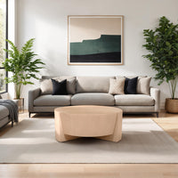 Joana Coffee Table, 35 Inch Round Drum Shape with 3 Legs, Sandblasted Natural Brown Mango Wood - UPT-326653
