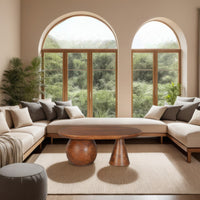Leeds Coffee Table | 38" Handmade Walnut Brown Mango Wood Oval Top | Round Ball and Cone Base - UPT-326715