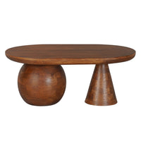 Leeds Coffee Table | 38" Handmade Walnut Brown Mango Wood Oval Top | Round Ball and Cone Base - UPT-326715
