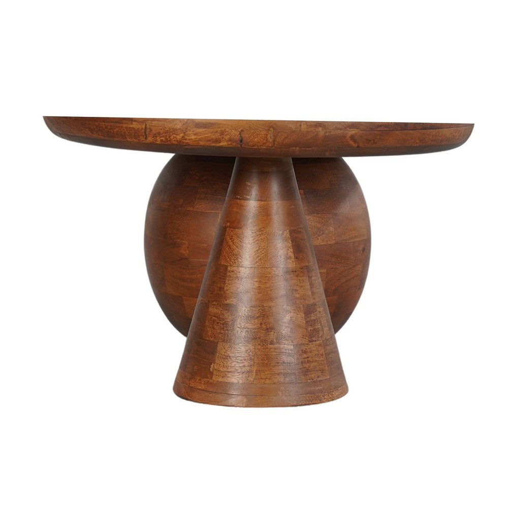 Leeds Coffee Table | 38" Handmade Walnut Brown Mango Wood Oval Top | Round Ball and Cone Base - UPT-326715