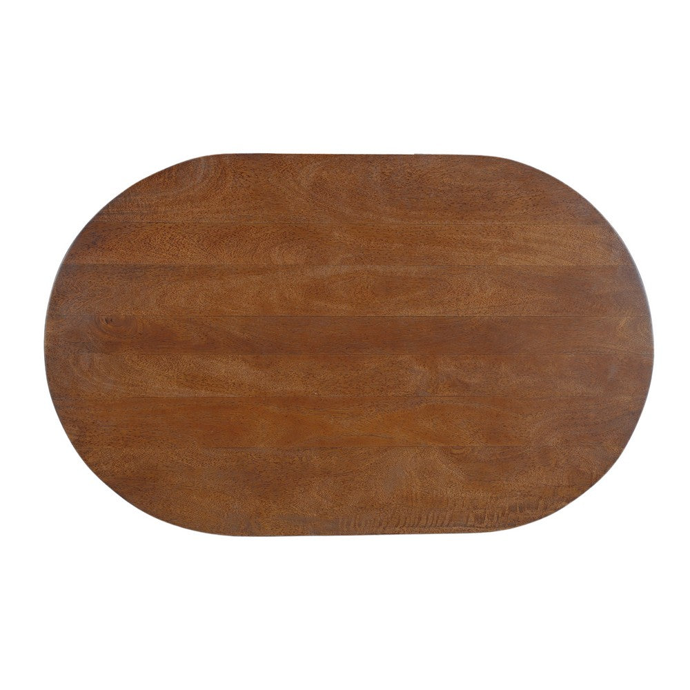 Leeds Coffee Table | 38" Handmade Walnut Brown Mango Wood Oval Top | Round Ball and Cone Base - UPT-326715