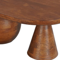 Leeds Coffee Table | 38" Handmade Walnut Brown Mango Wood Oval Top | Round Ball and Cone Base - UPT-326715