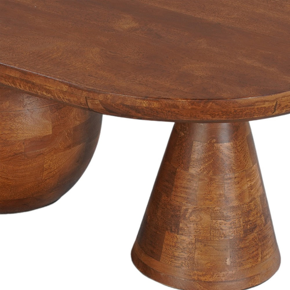 Leeds Coffee Table | 38" Handmade Walnut Brown Mango Wood Oval Top | Round Ball and Cone Base - UPT-326715