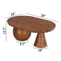 Leeds Coffee Table | 38" Handmade Walnut Brown Mango Wood Oval Top | Round Ball and Cone Base - UPT-326715