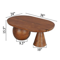 Leeds Coffee Table | 38" Handmade Walnut Brown Mango Wood Oval Top | Round Ball and Cone Base - UPT-326715