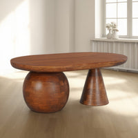 Leeds Coffee Table | 38" Handmade Walnut Brown Mango Wood Oval Top | Round Ball and Cone Base - UPT-326715