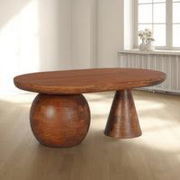 Leeds Coffee Table | 38" Handmade Walnut Brown Mango Wood Oval Top | Round Ball and Cone Base - UPT-326715