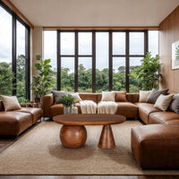 Leeds Coffee Table | 38" Handmade Walnut Brown Mango Wood Oval Top | Round Ball and Cone Base - UPT-326715