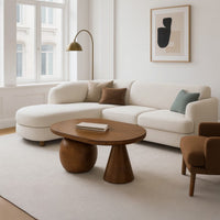 Leeds Coffee Table | 38" Handmade Walnut Brown Mango Wood Oval Top | Round Ball and Cone Base - UPT-326715