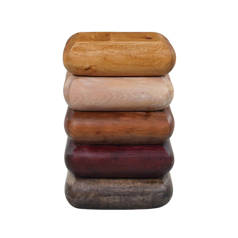 Zyra 18 Inch Side End Table, Sculptural Stacked Design, Mango and Acacia Wood Artisanship, Brown  - UPT-326716