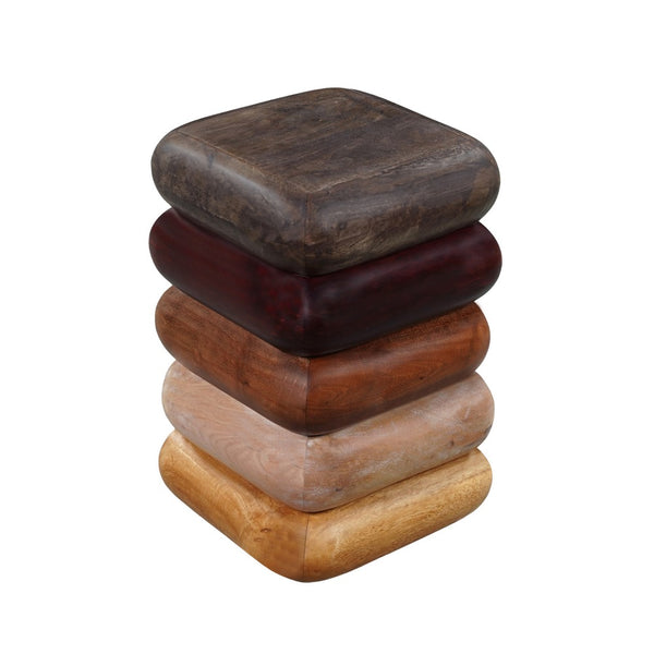 Zyra 18 Inch Side End Table, Sculptural Stacked Design, Mango and Acacia Wood Artisanship, Brown  - UPT-326716
