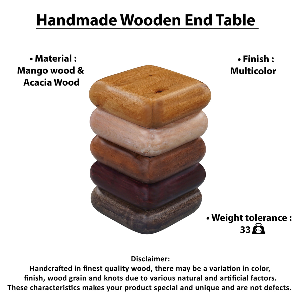 Zyra 18 Inch Side End Table, Sculptural Stacked Design, Mango and Acacia Wood Artisanship, Brown  - UPT-326716