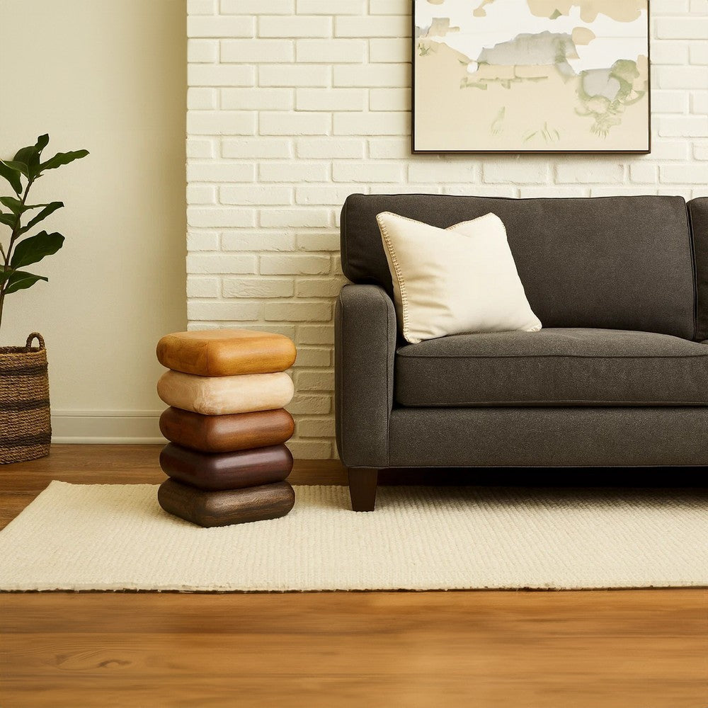 Zyra 18 Inch Side End Table, Sculptural Stacked Design, Mango and Acacia Wood Artisanship, Brown  - UPT-326716