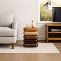 Zyra 18 Inch Side End Table, Sculptural Stacked Design, Mango and Acacia Wood Artisanship, Brown  - UPT-326716