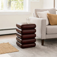 Zyra 18" Side End Table | Sculptural Stacked Design |  Dark Cherry Brown Acacia Wood - UPT-326717