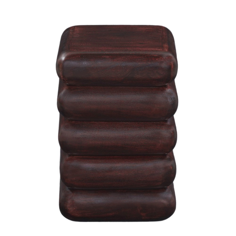 Zyra 18" Side End Table | Sculptural Stacked Design |  Dark Cherry Brown Acacia Wood - UPT-326717