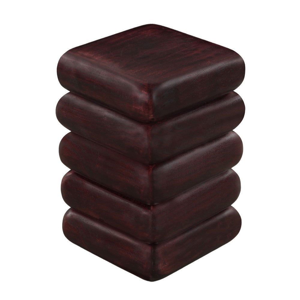 Zyra 18" Side End Table | Sculptural Stacked Design |  Dark Cherry Brown Acacia Wood - UPT-326717