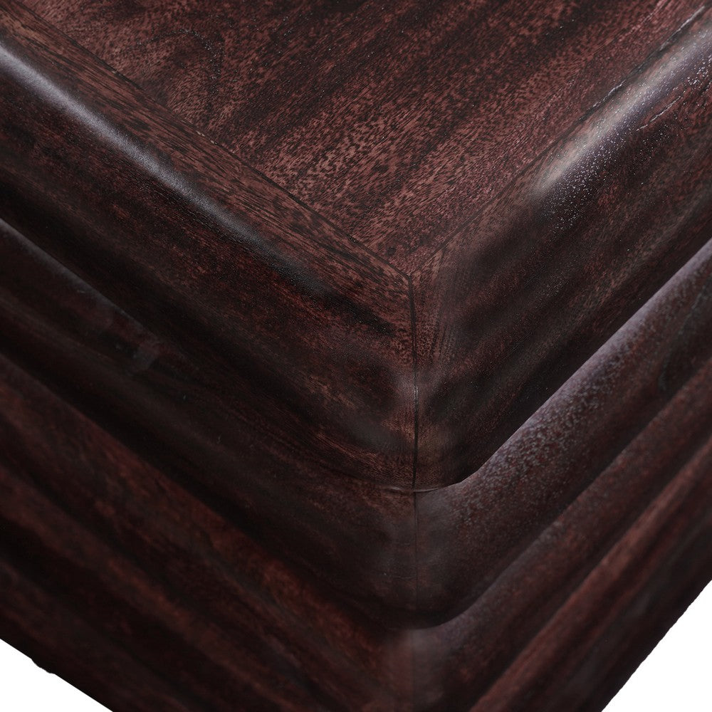 Zyra 18" Side End Table | Sculptural Stacked Design |  Dark Cherry Brown Acacia Wood - UPT-326717