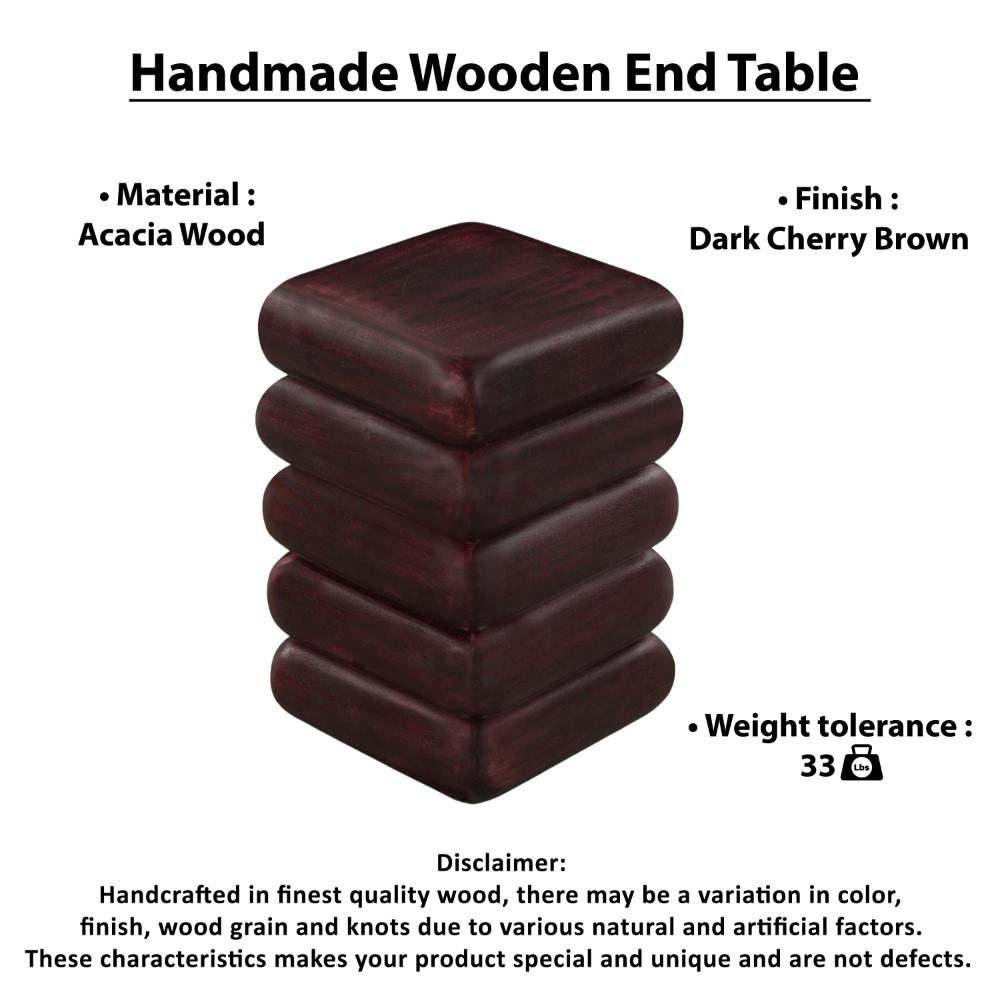 Zyra 18" Side End Table | Sculptural Stacked Design |  Dark Cherry Brown Acacia Wood - UPT-326717