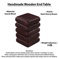 Zyra 18" Side End Table | Sculptural Stacked Design |  Dark Cherry Brown Acacia Wood - UPT-326717