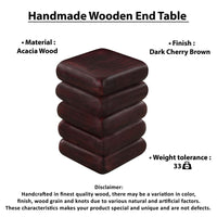 Zyra 18" Side End Table | Sculptural Stacked Design |  Dark Cherry Brown Acacia Wood - UPT-326717