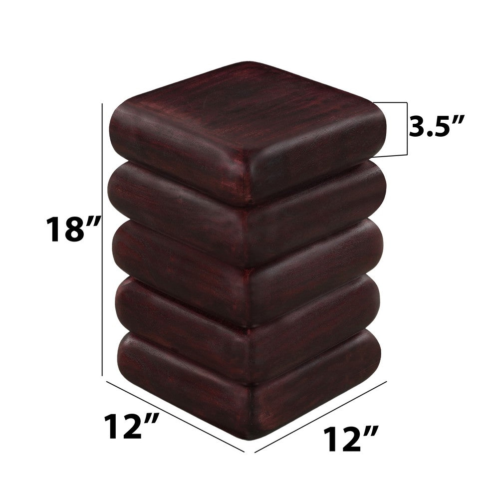 Zyra 18" Side End Table | Sculptural Stacked Design |  Dark Cherry Brown Acacia Wood - UPT-326717