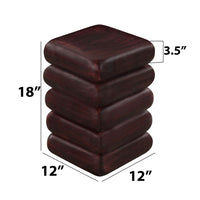 Zyra 18" Side End Table | Sculptural Stacked Design |  Dark Cherry Brown Acacia Wood - UPT-326717
