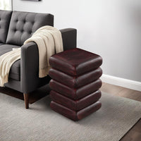 Zyra 18" Side End Table | Sculptural Stacked Design |  Dark Cherry Brown Acacia Wood - UPT-326717