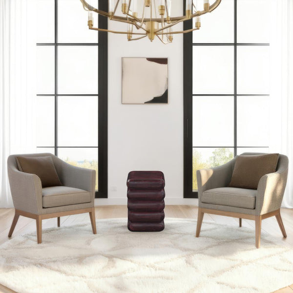 Zyra 18" Side End Table | Sculptural Stacked Design |  Dark Cherry Brown Acacia Wood - UPT-326717
