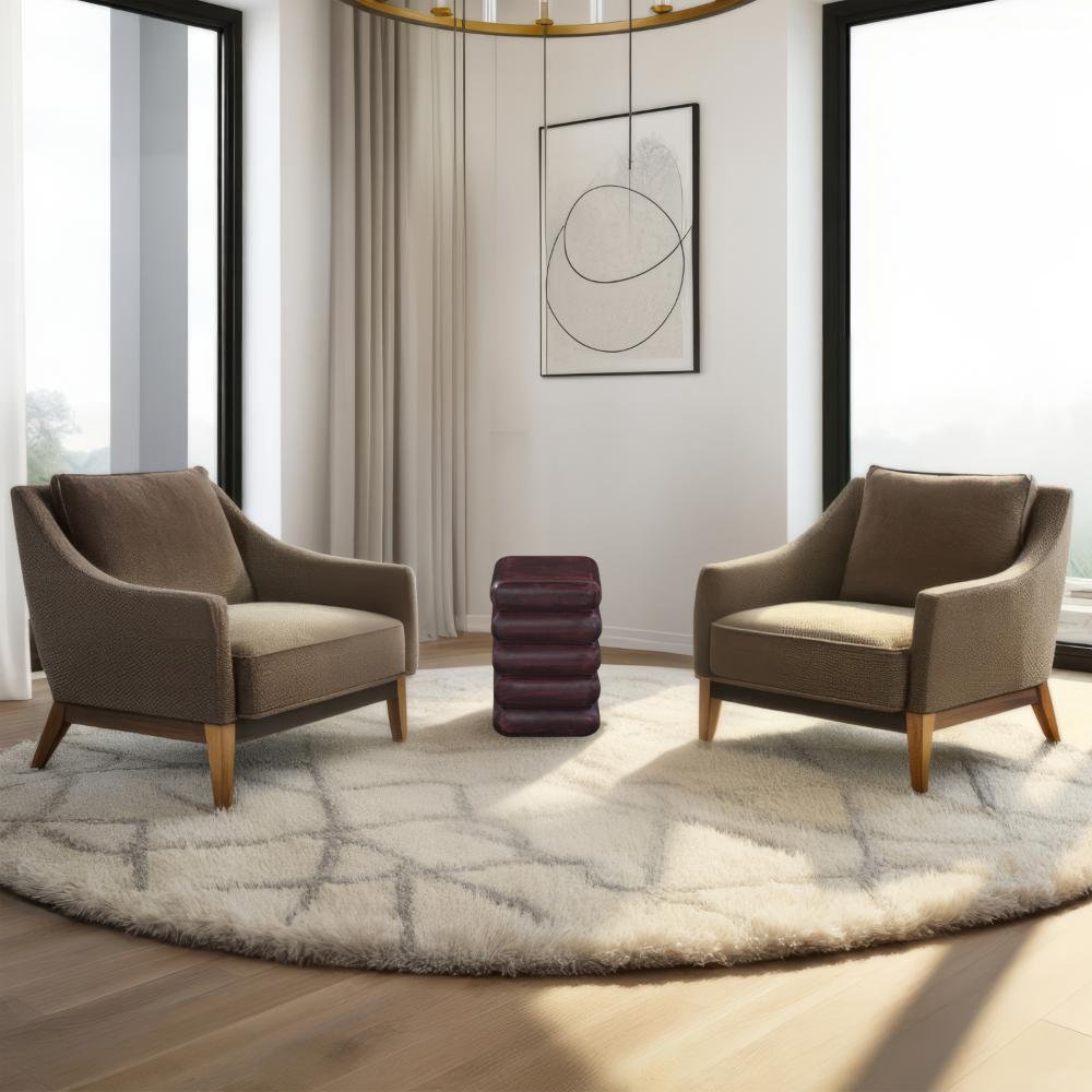 Zyra 18" Side End Table | Sculptural Stacked Design |  Dark Cherry Brown Acacia Wood - UPT-326717