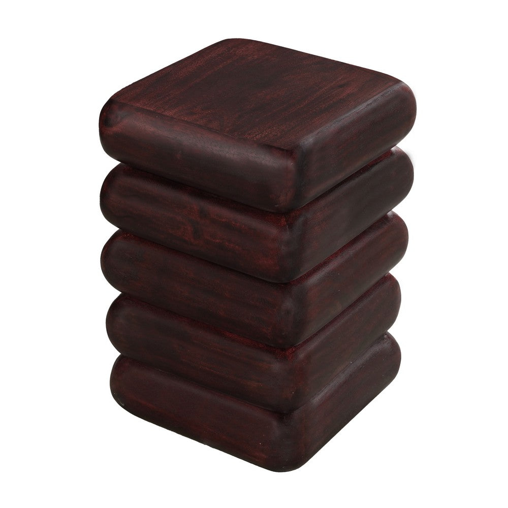 Zyra 18" Side End Table | Sculptural Stacked Design |  Dark Cherry Brown Acacia Wood - UPT-326717